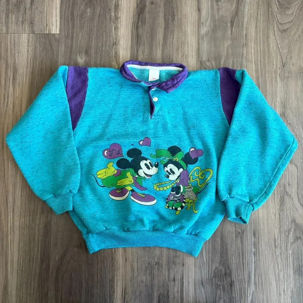 Vintage Disney Mickey Minnie Mouse Sweatshirt Blue 1980s Cursed Size 36